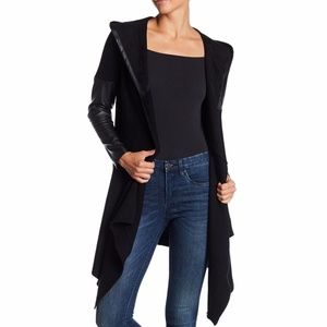 BLANKNYC Faux Leather Trim Long Hooded Jacket